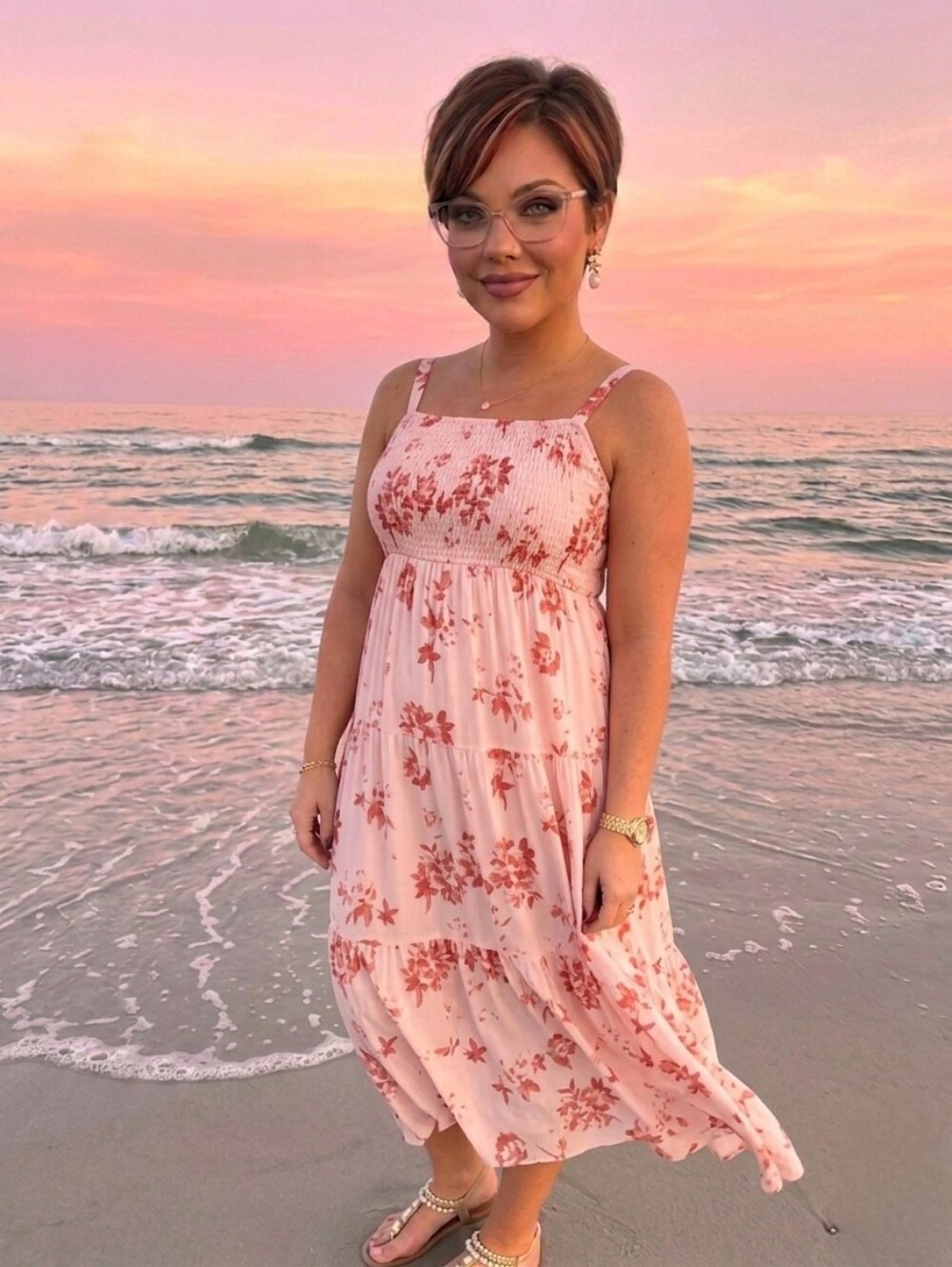 NWT Sleeveless Tiered Floral Pink Maxi Dress